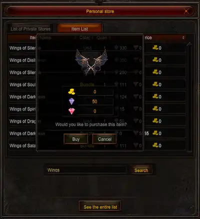 Buy an item Personal Store