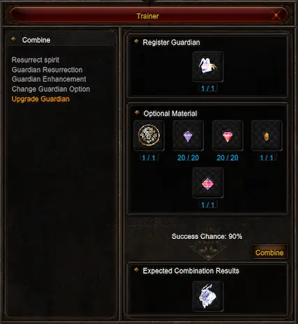 NPC Trainer Upgrade Guardian Option