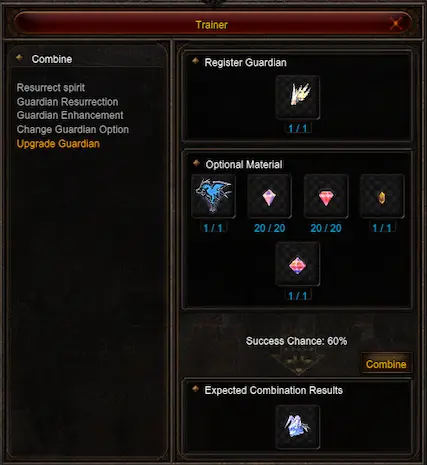 NPC Trainer Upgrade Guardian Option